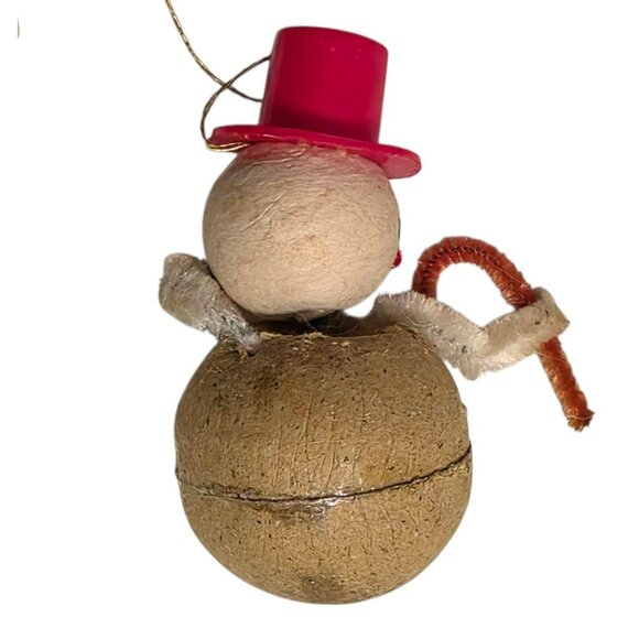 Vintage Japan Snowman Bobble Head Ornament Hat Christmas Putz Pipe Cleaner Candy - Picture 4 of 9